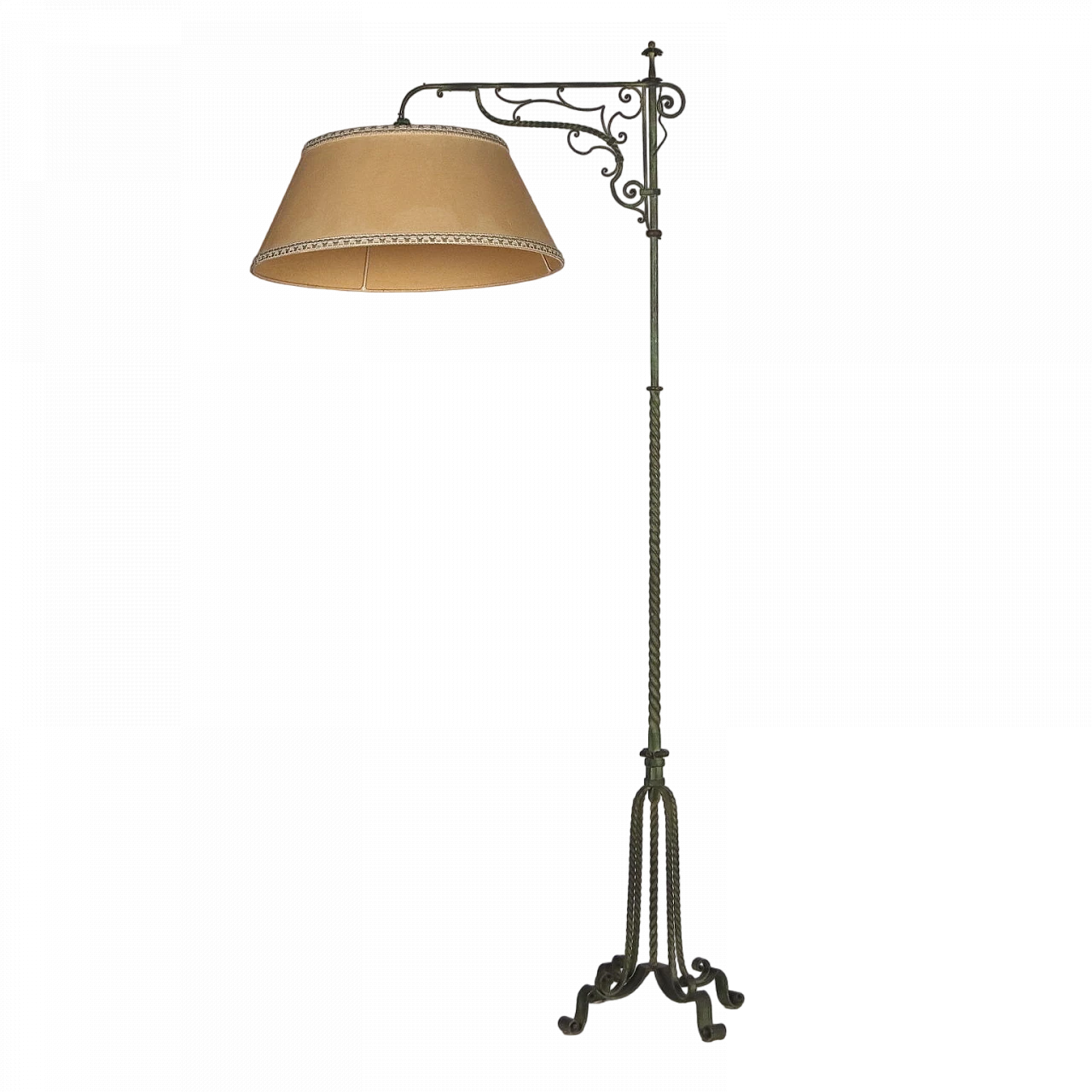 Painted wrought iron floor lamp with fabric lampshade 7