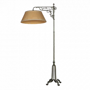 Painted wrought iron floor lamp with fabric lampshade