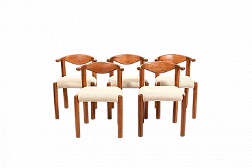 5 Cow Horn chairs in teak and fabric by Dyrlund, 1970s