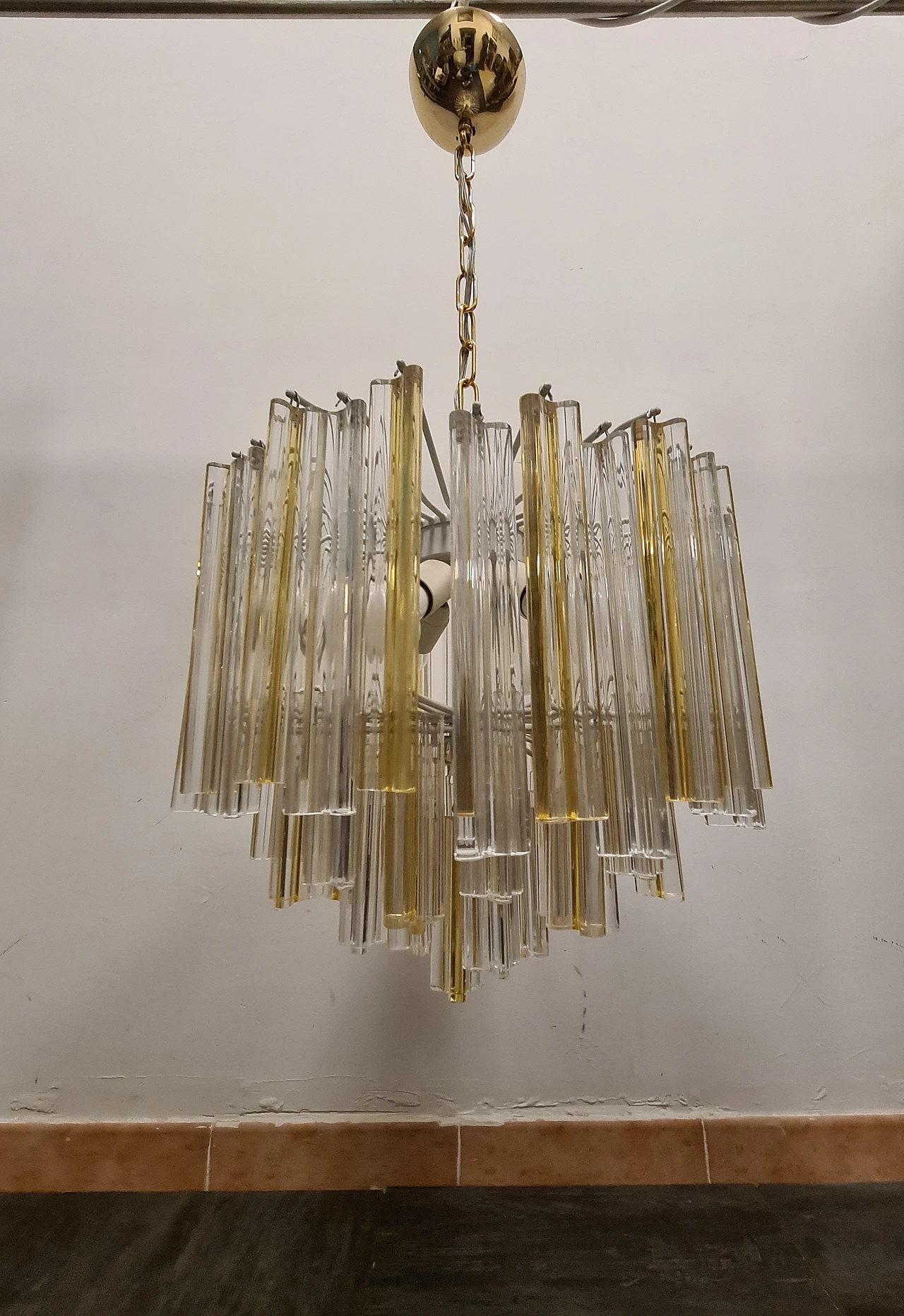 Trilobi chandelier in transparent & amber crystal by Venini, 1960s 3