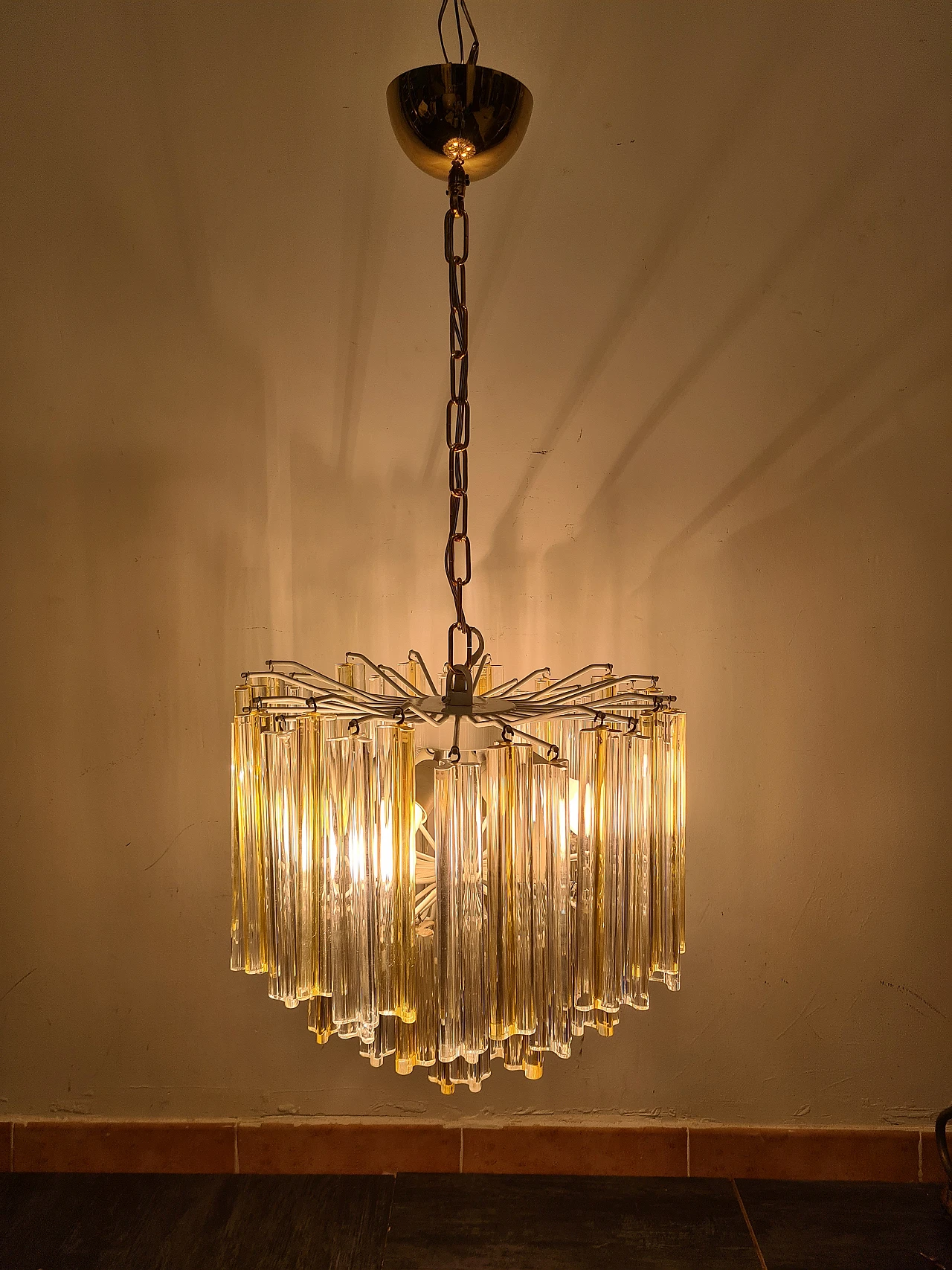Trilobi chandelier in transparent & amber crystal by Venini, 1960s 9