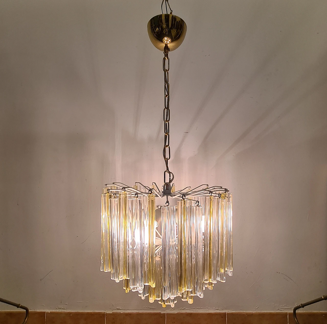Trilobi chandelier in transparent & amber crystal by Venini, 1960s 10