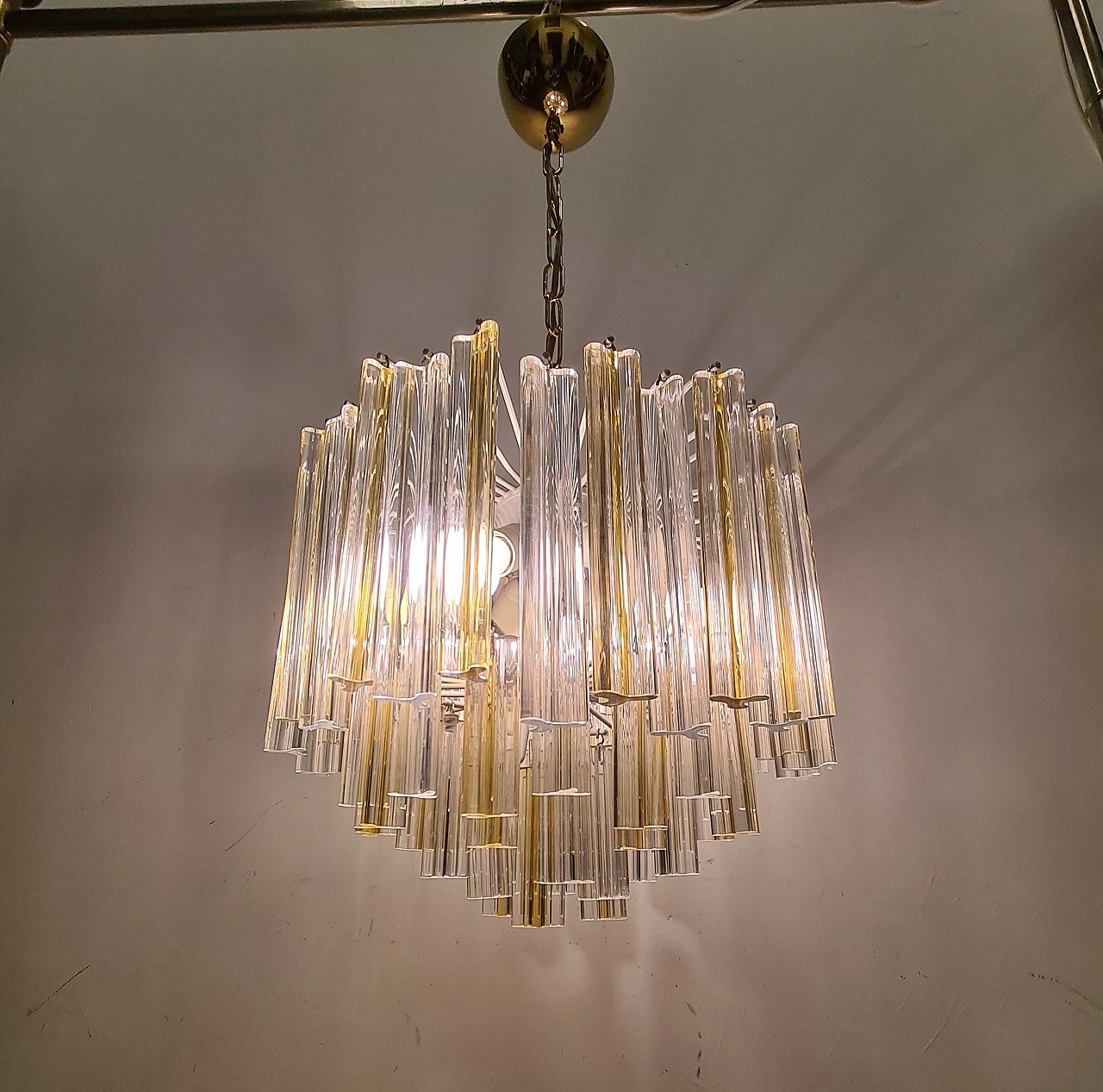 Trilobi chandelier in transparent & amber crystal by Venini, 1960s 12