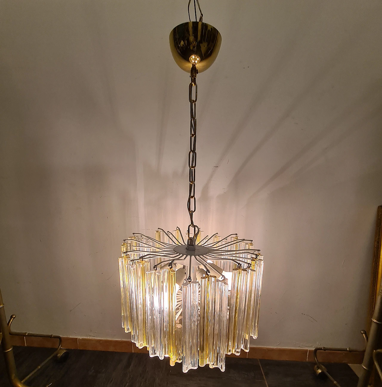 Trilobi chandelier in transparent & amber crystal by Venini, 1960s 13