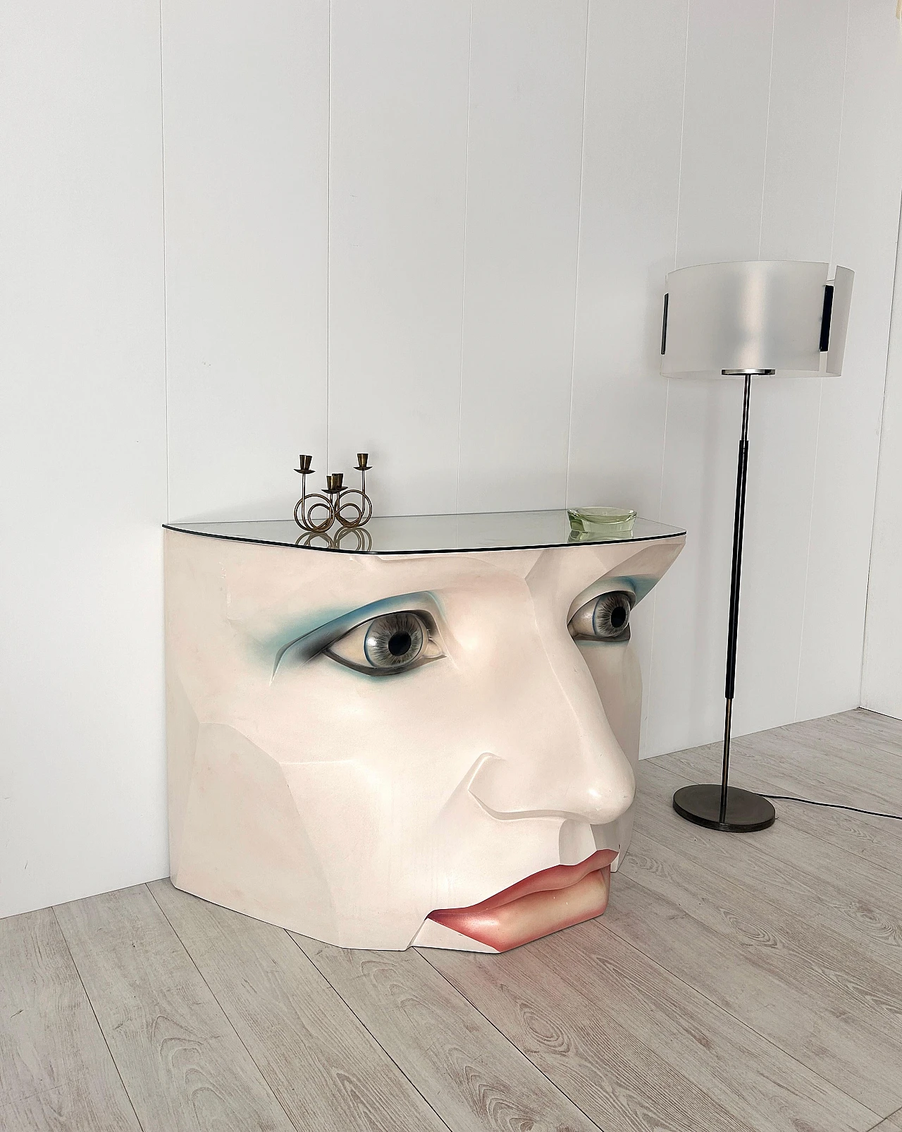 Sculptural fiberglass console with female face, 1980s 15