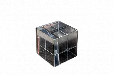 Cubic glass and steel paperweight by Bob Cornell, 1970s