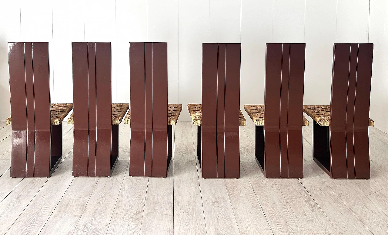 6 Chairs in lacquered wood and straw, 1970s 14