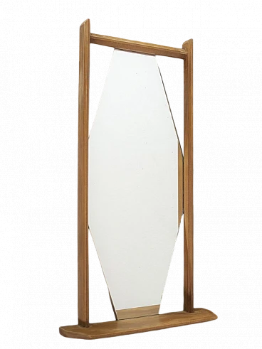 Specchio esagonale con struttura in legno attribuito a Ico Parsi, anni '60