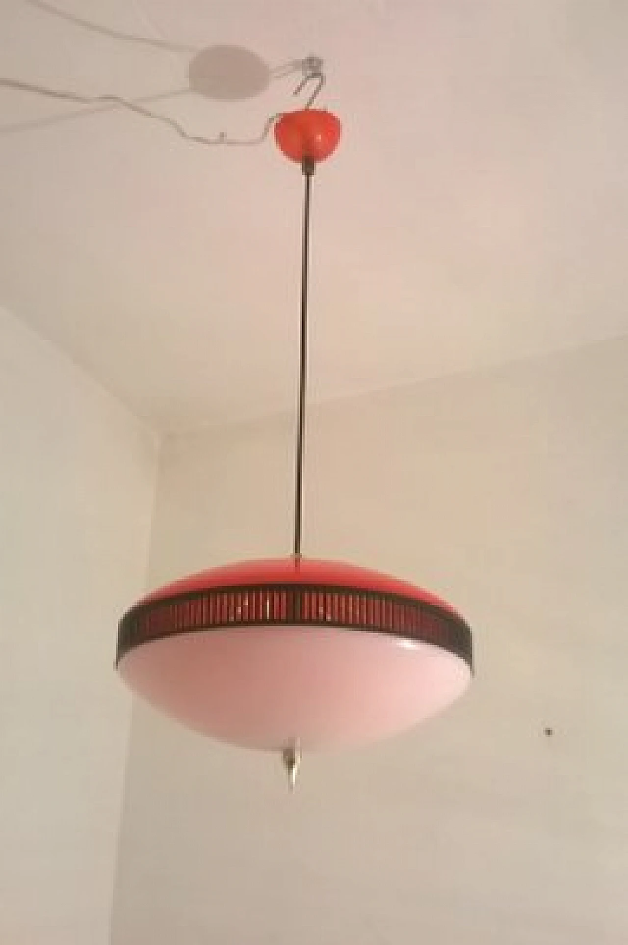 Red acrylic glass pendant lamp, 1950s 1