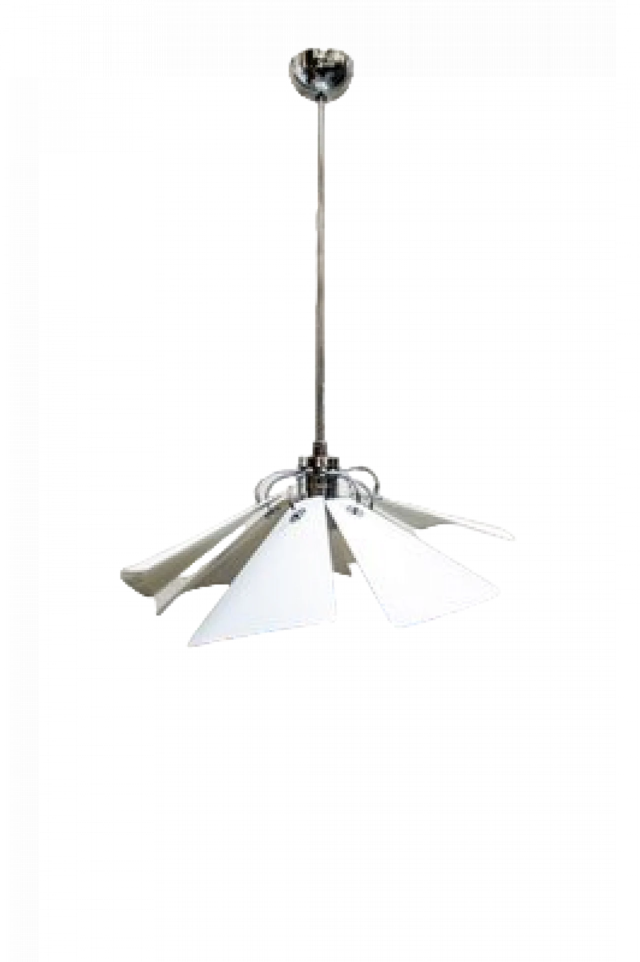 Space Age chromed and white lacquered metal chandelier, 1970s 8