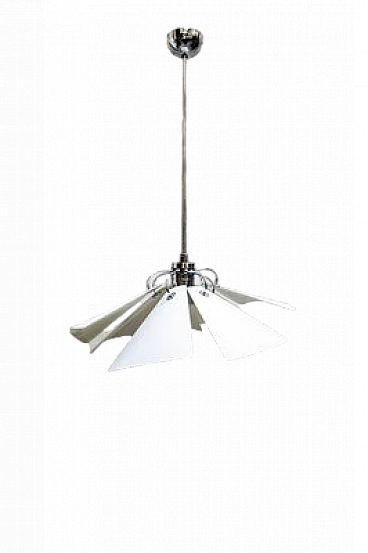 Space Age chromed and white lacquered metal chandelier, 1970s