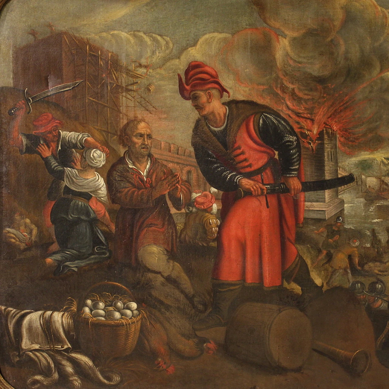 Saccheggio di una città sul mare, olio su tela, '600 3