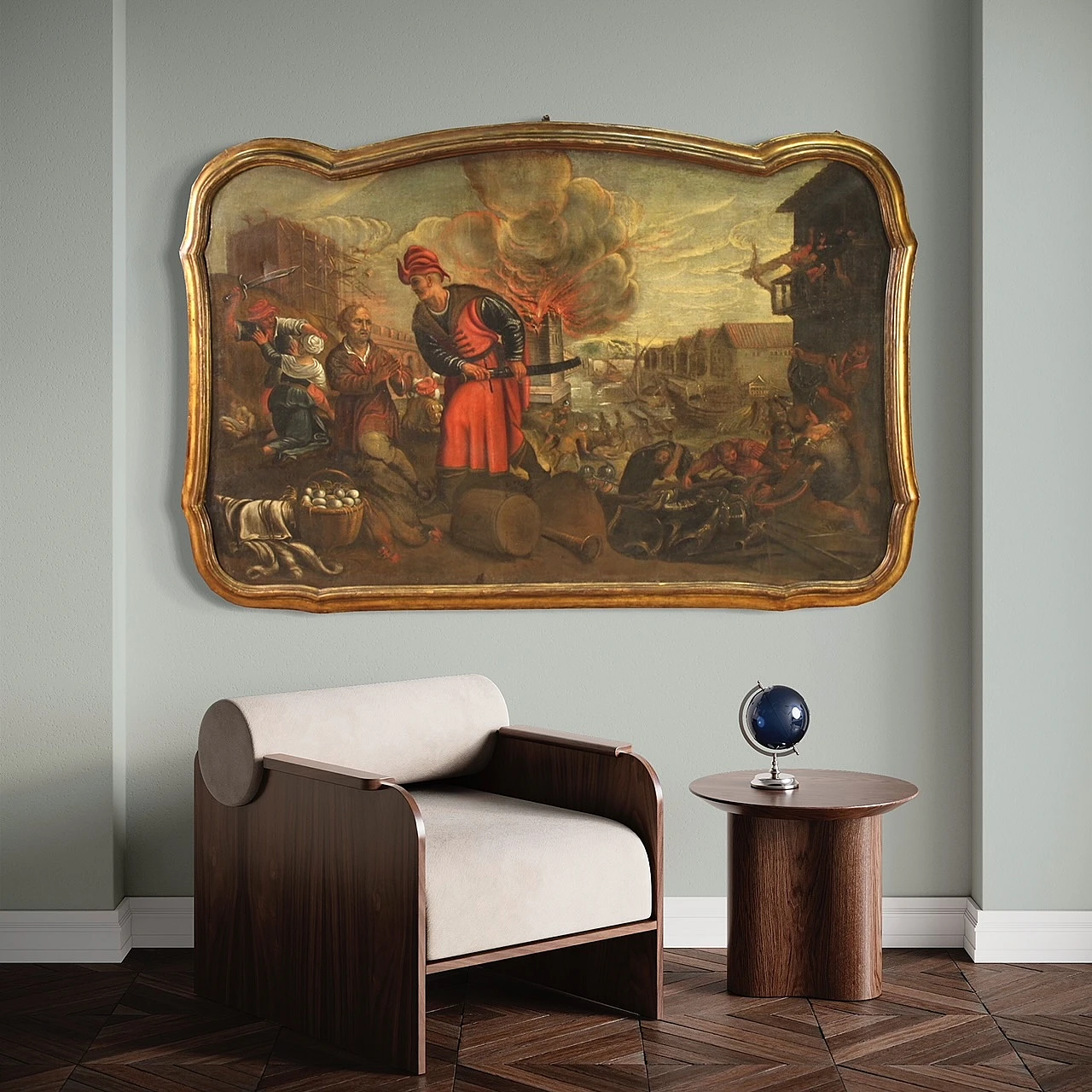 Saccheggio di una città sul mare, olio su tela, '600 6