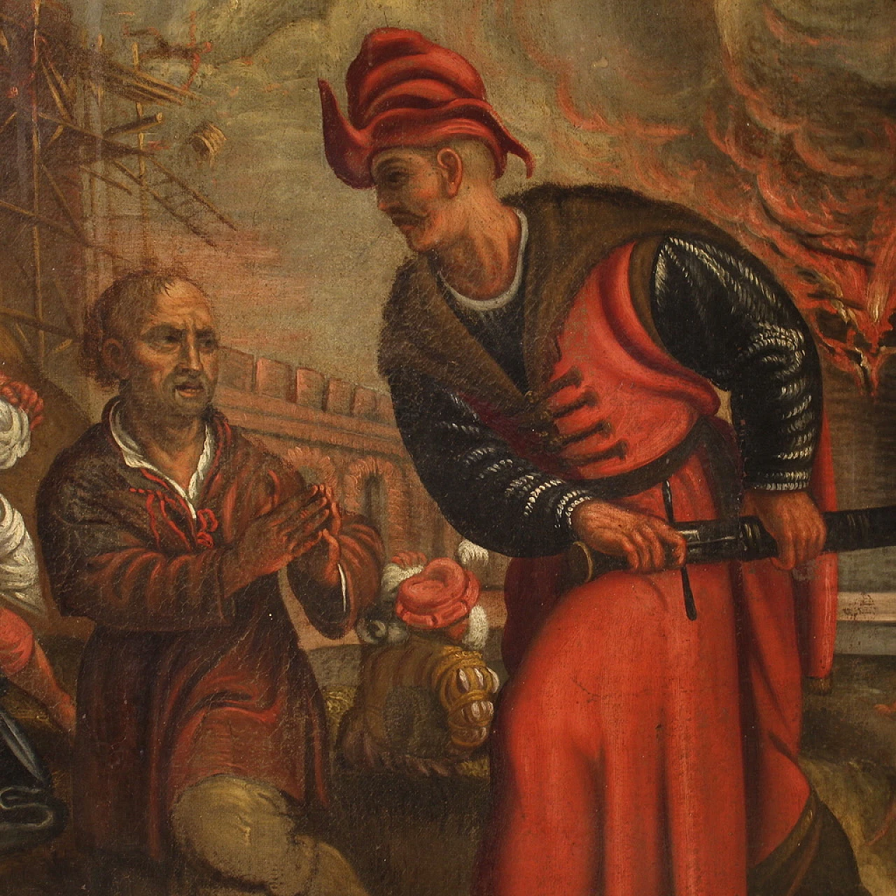 Saccheggio di una città sul mare, olio su tela, '600 7