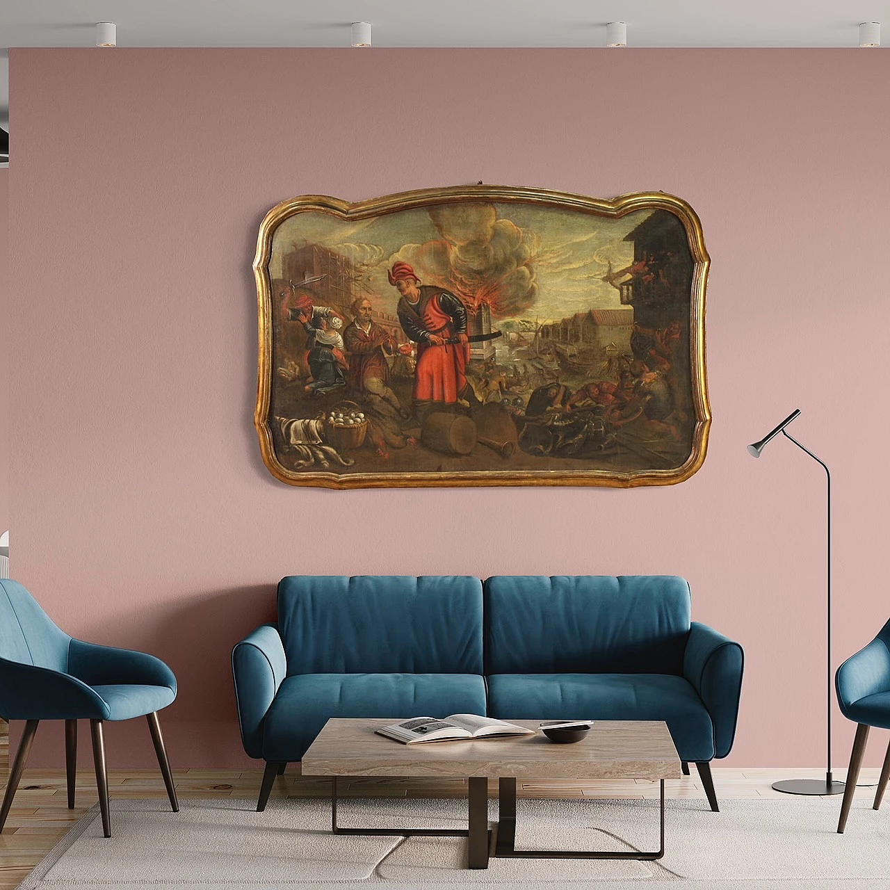 Saccheggio di una città sul mare, olio su tela, '600 13