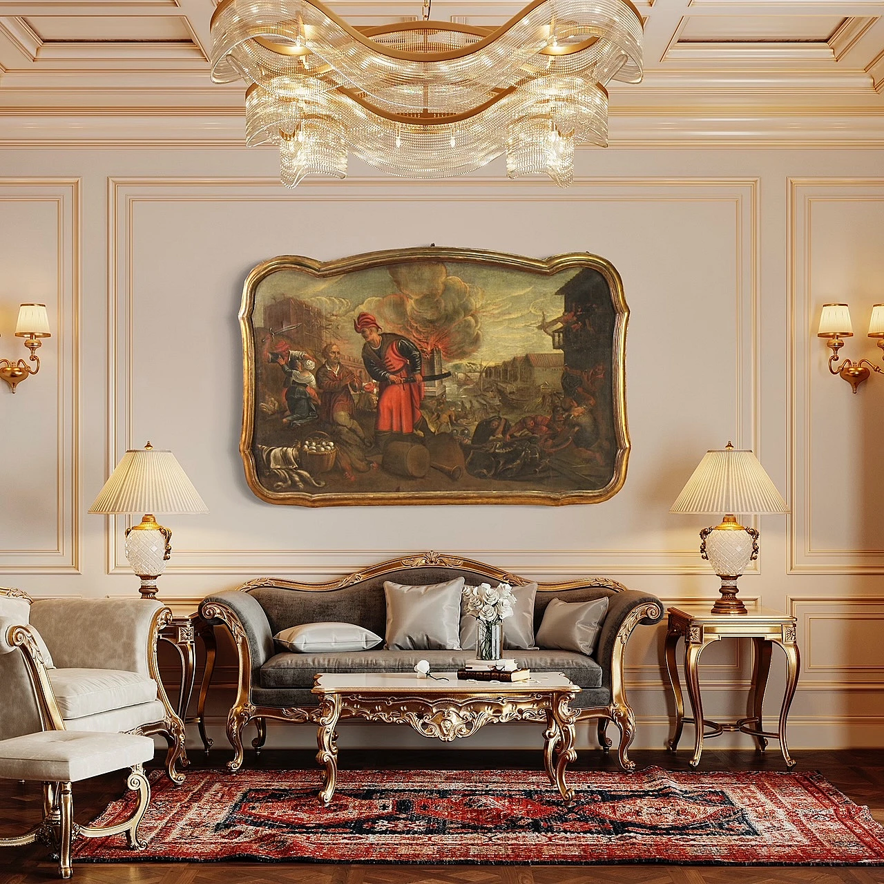 Saccheggio di una città sul mare, olio su tela, '600 14