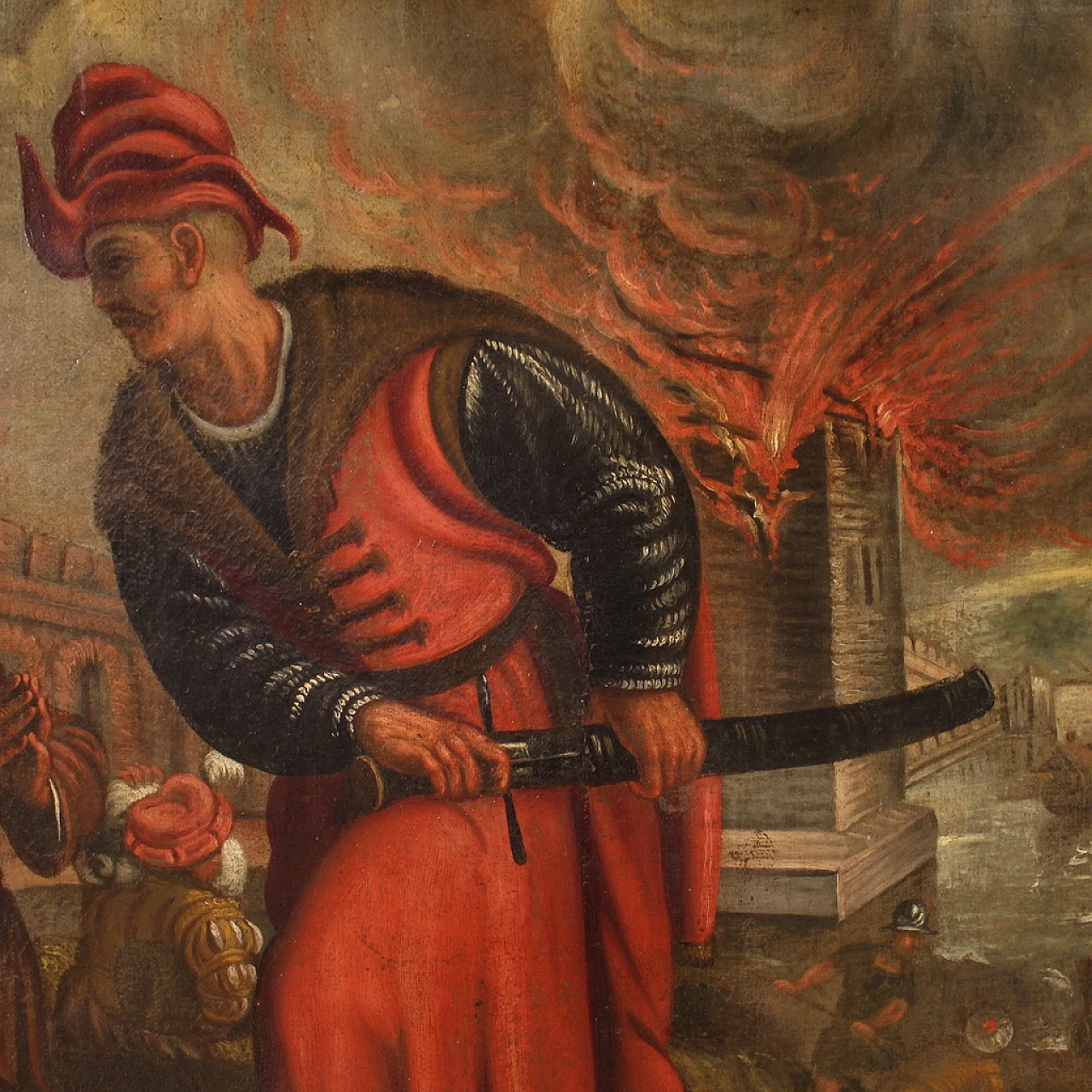 Saccheggio di una città sul mare, olio su tela, '600 15