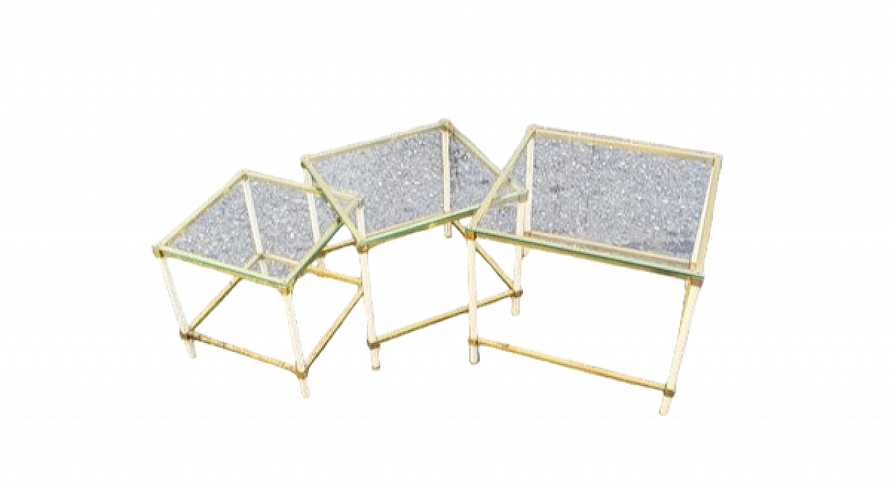 3 Nesting tables in lacquered brass, brass and glass, 1970s 7