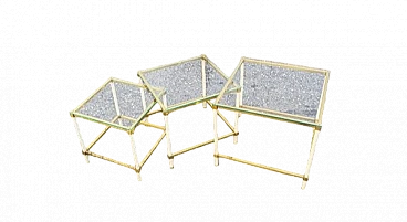 3 Nesting tables in lacquered brass, brass and glass, 1970s