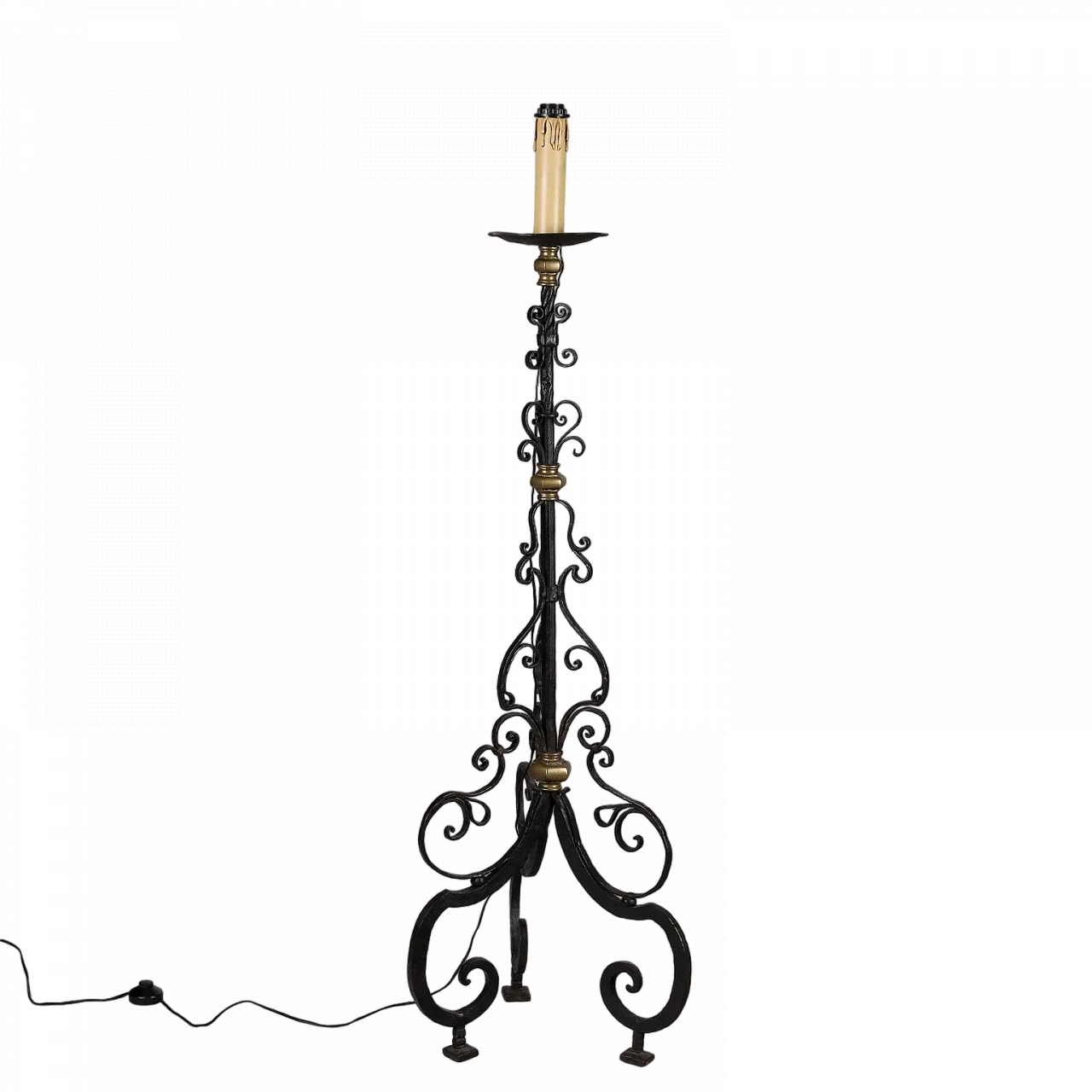 Candle holder in wrought iron with brass inserts, 19th century 7
