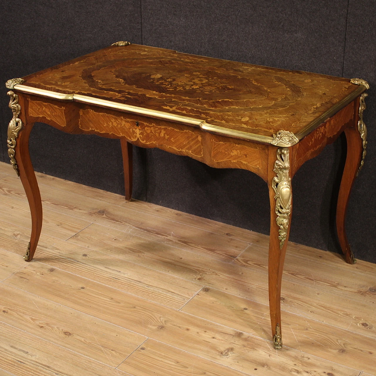 Scrittoio stile Napoleone III in legno intarsiato, bronzo e ottone 5