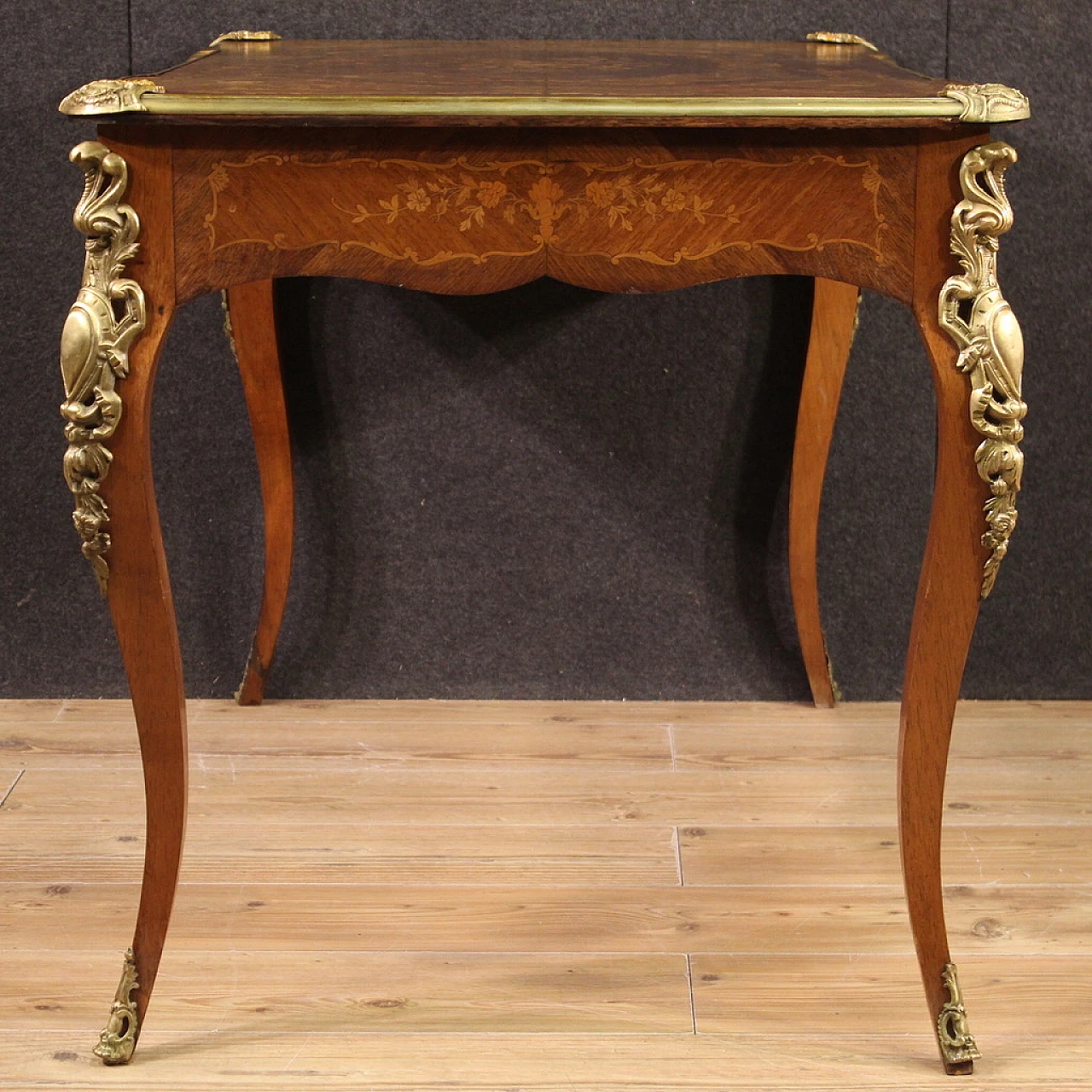 Scrittoio stile Napoleone III in legno intarsiato, bronzo e ottone 9