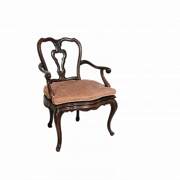 Poltrona in legno e paglia di Vienna con cuscino rosa, inizio '900