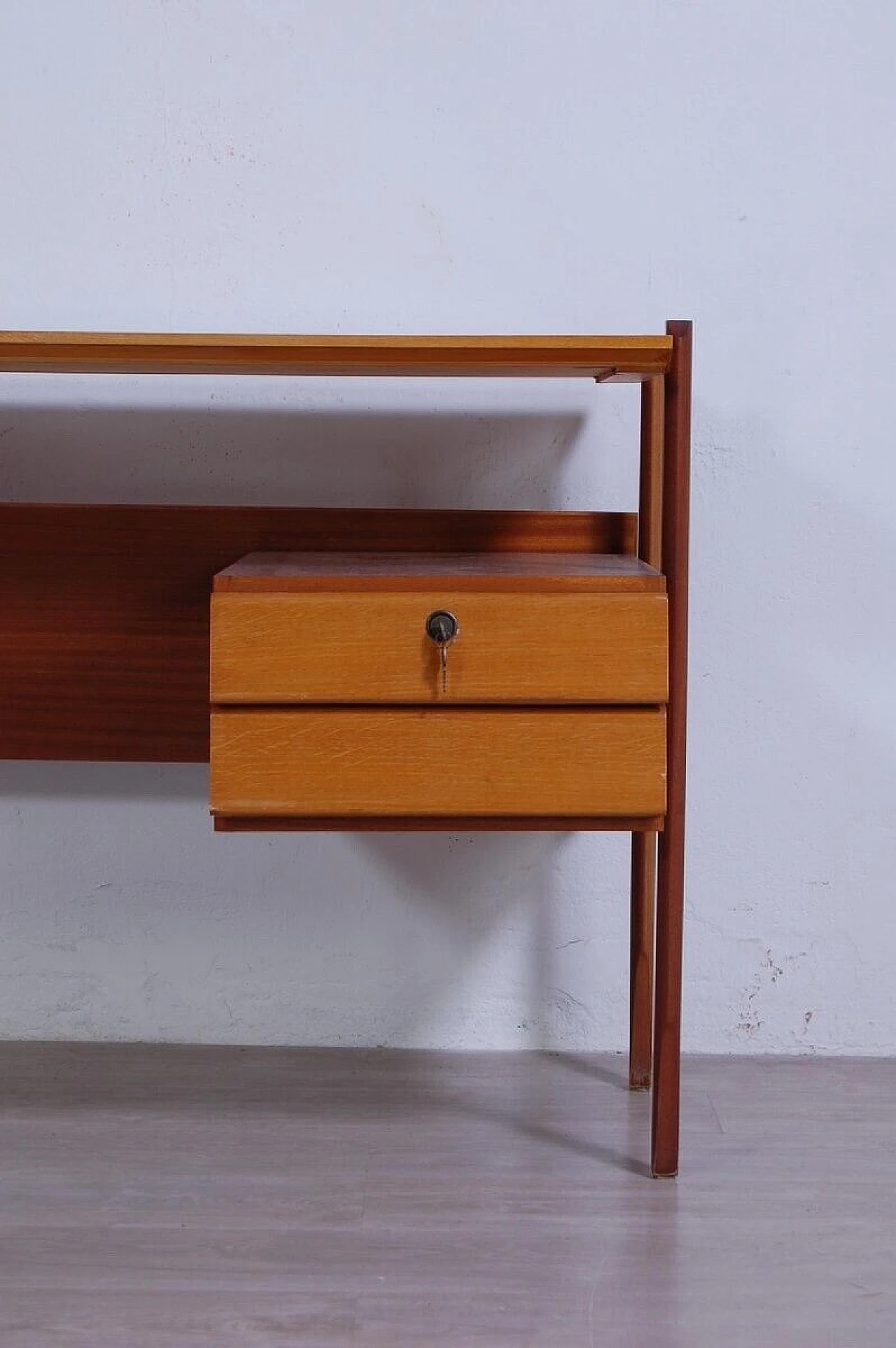 Wood desk with two drawers, 1950s 6