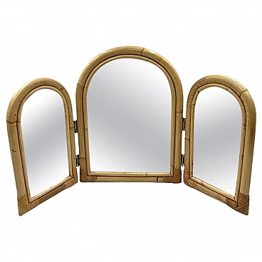 Bamboo three flaps table mirror, 1960s