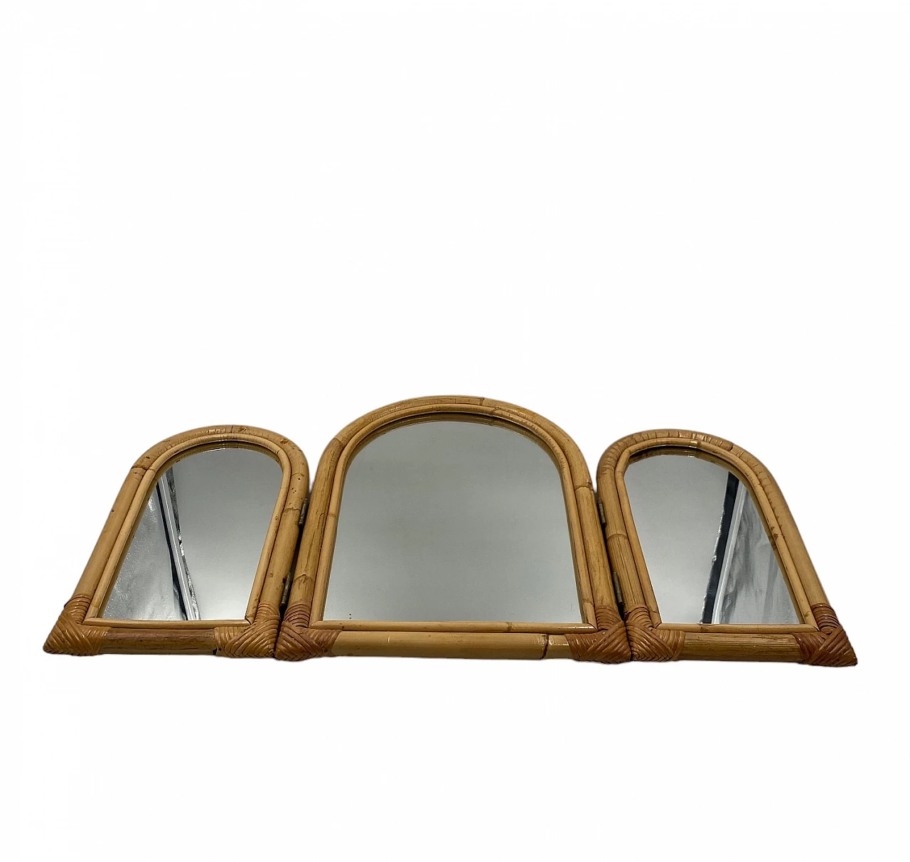Specchio da tavolo a tre ante in bambù, anni '60 5