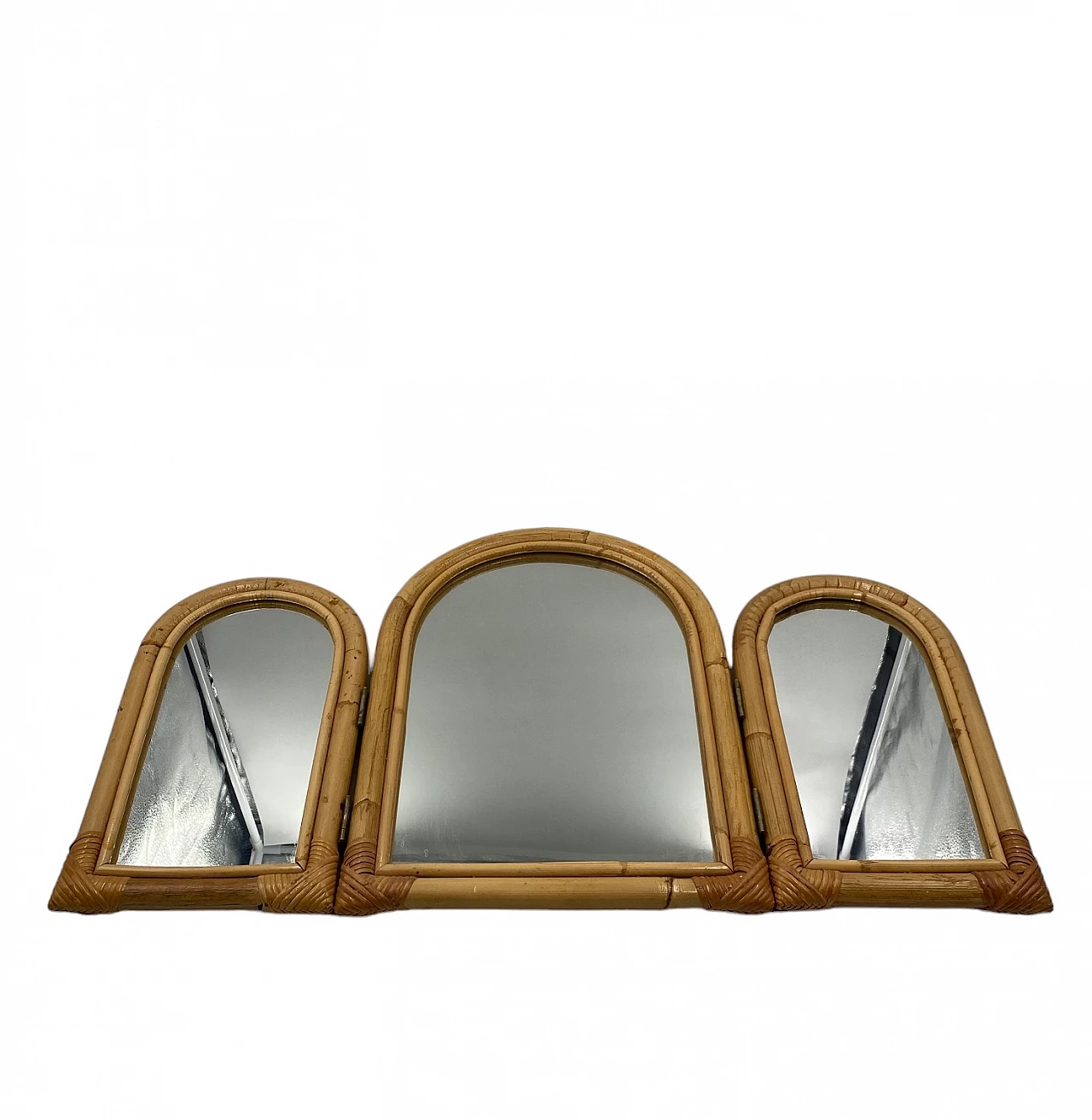 Specchio da tavolo a tre ante in bambù, anni '60 6