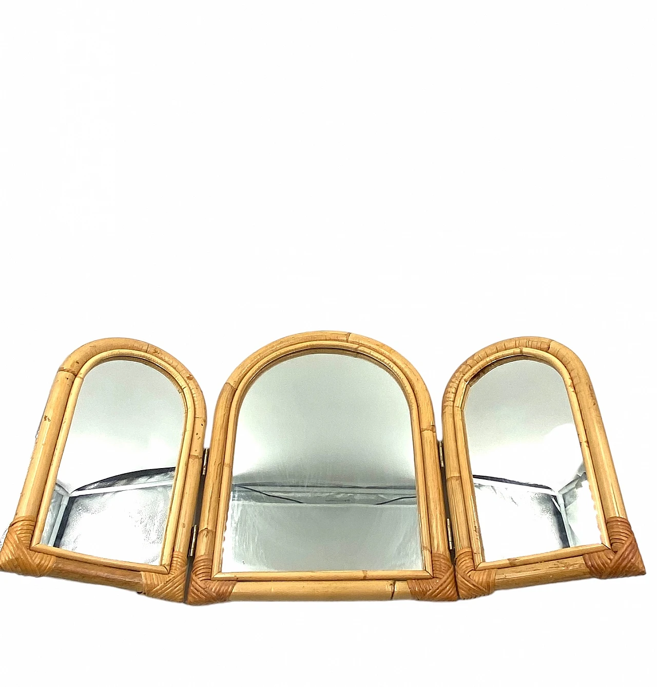 Specchio da tavolo a tre ante in bambù, anni '60 7