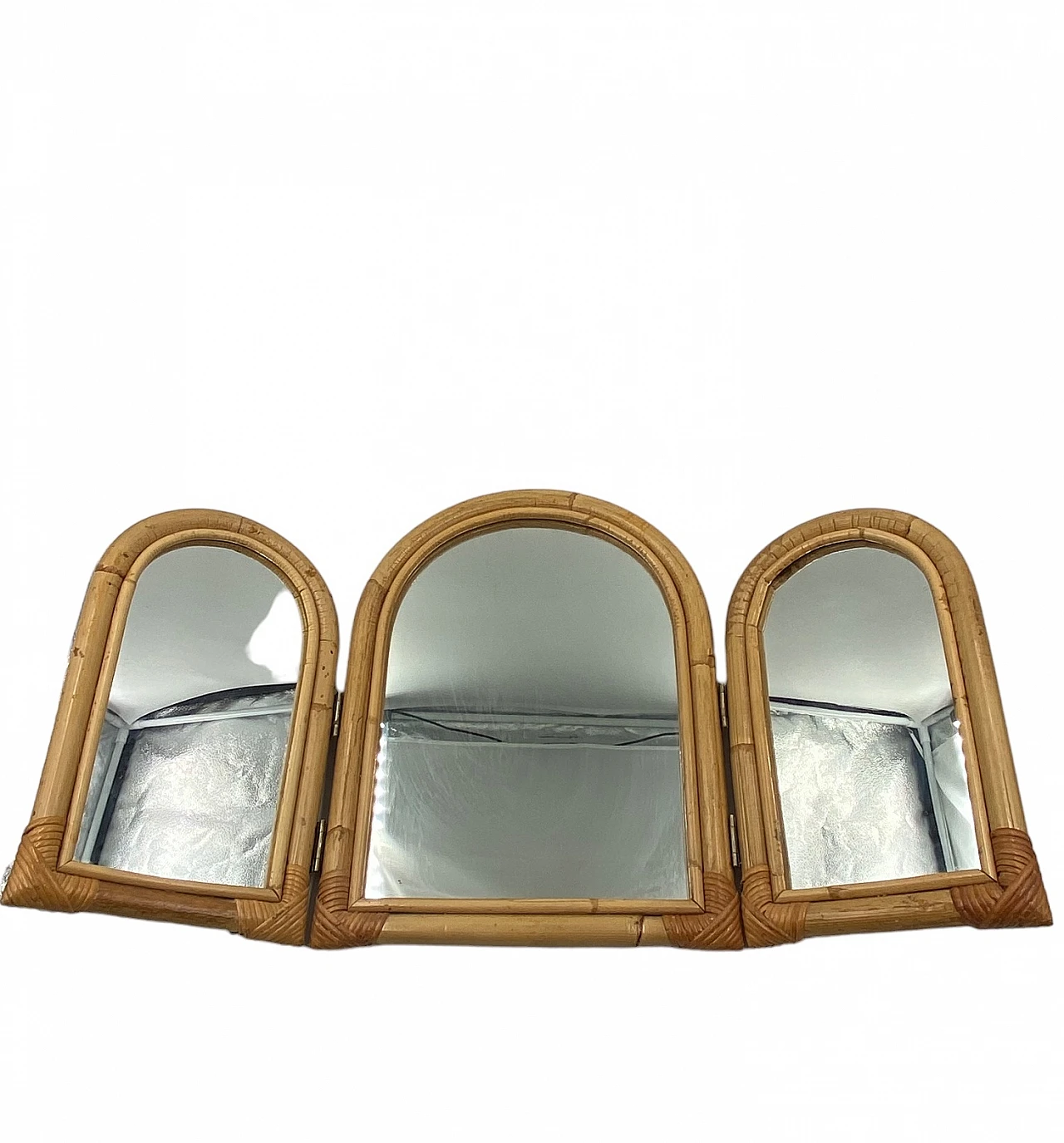 Specchio da tavolo a tre ante in bambù, anni '60 8