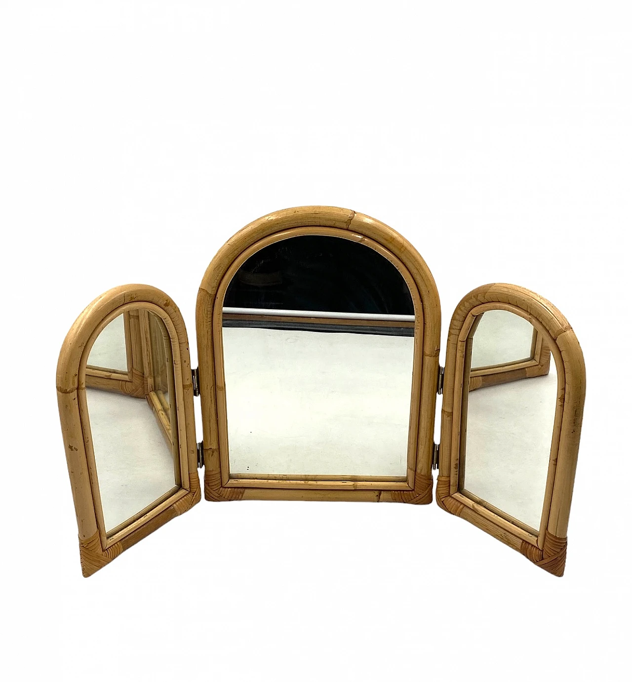 Specchio da tavolo a tre ante in bambù, anni '60 9