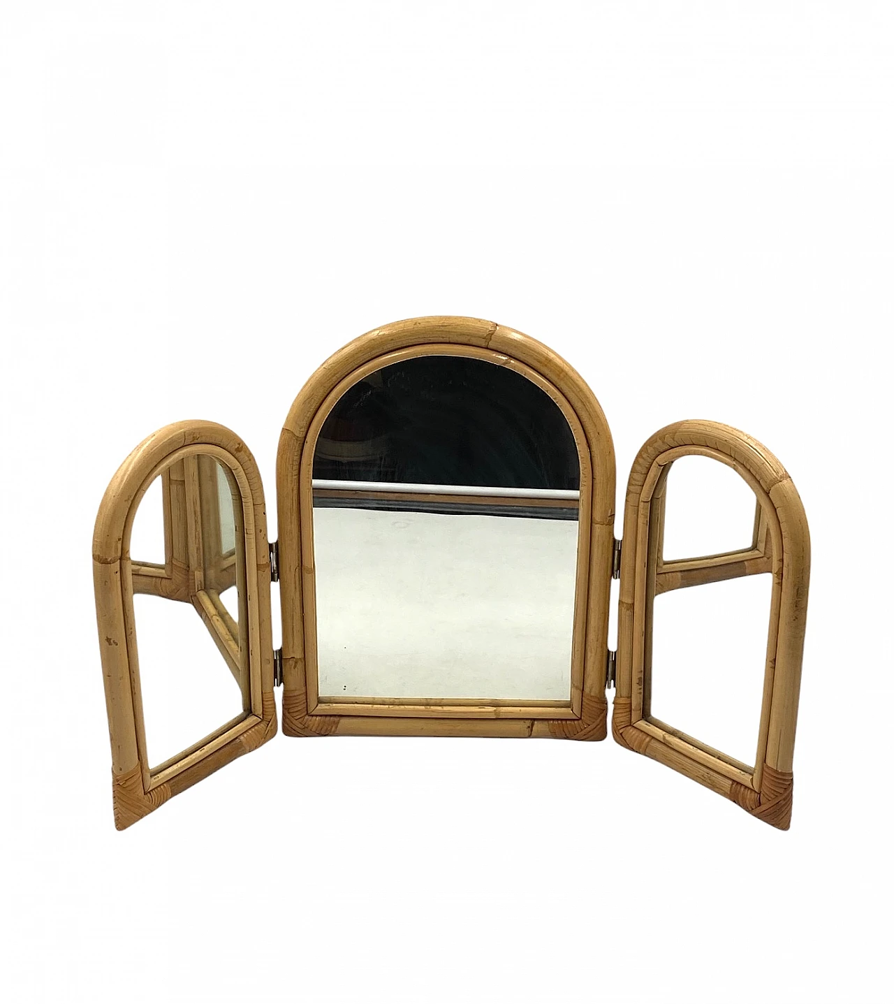 Specchio da tavolo a tre ante in bambù, anni '60 10