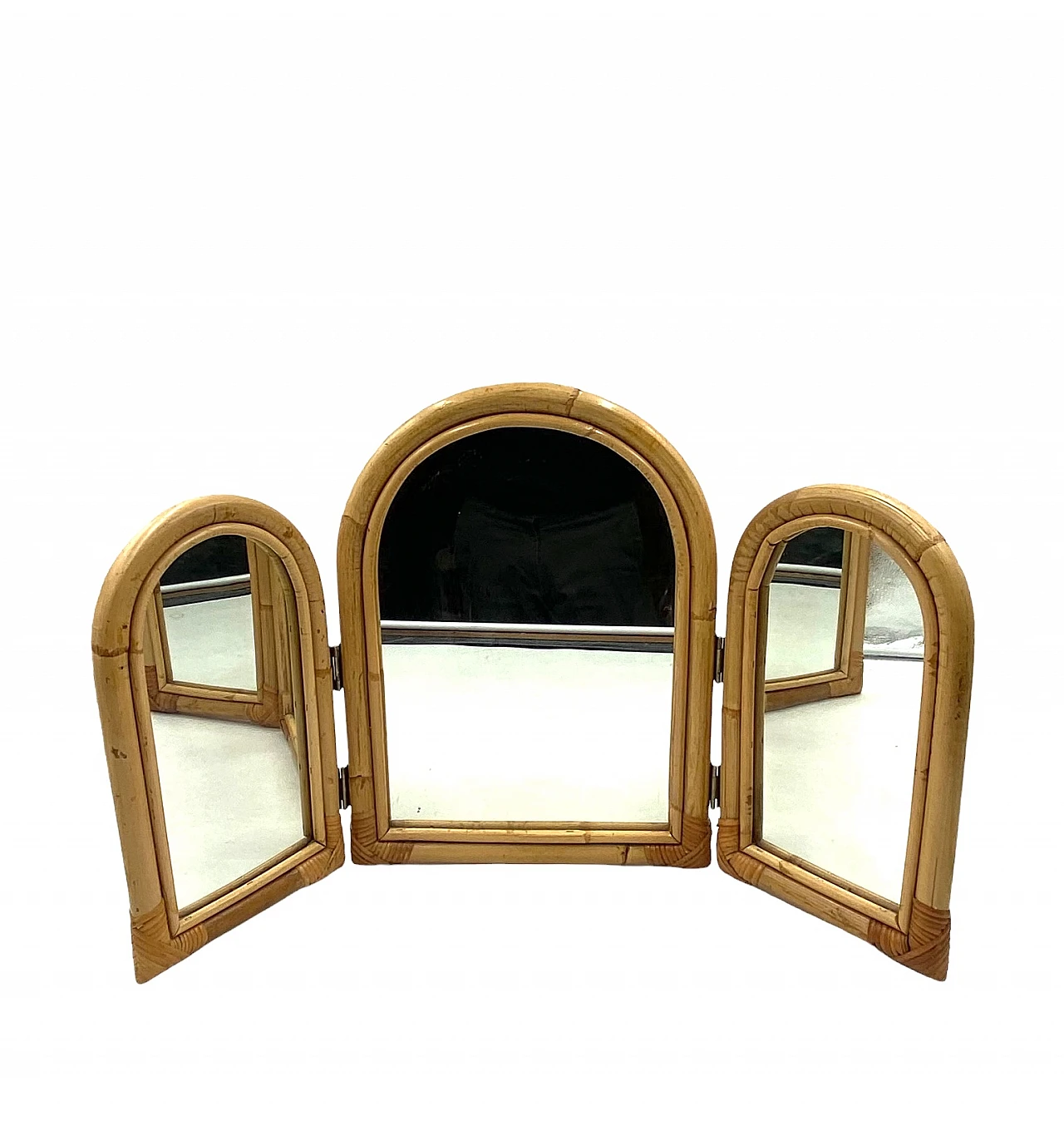 Bamboo three flaps table mirror, 1960s 11