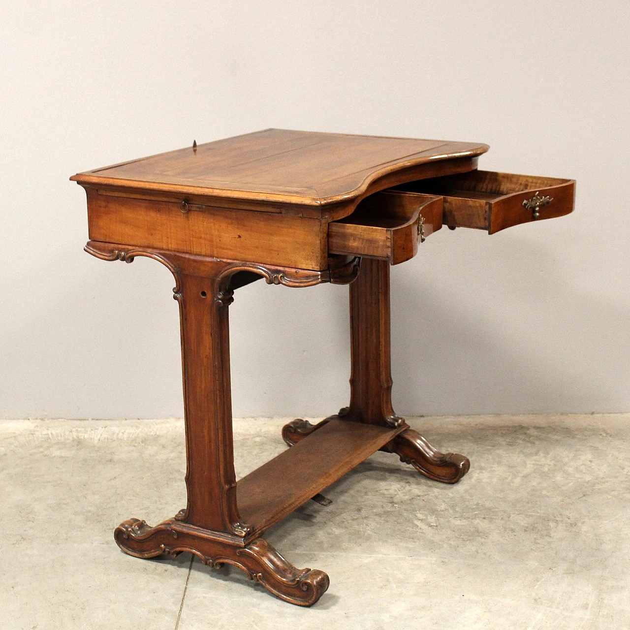 Solid walnut writing desk with lectern, mid-19th century 10