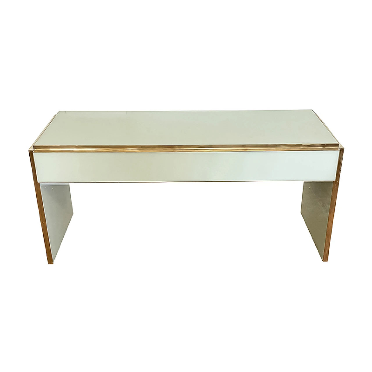 Aquamarine glass and brass console with drawers, 1980s 6