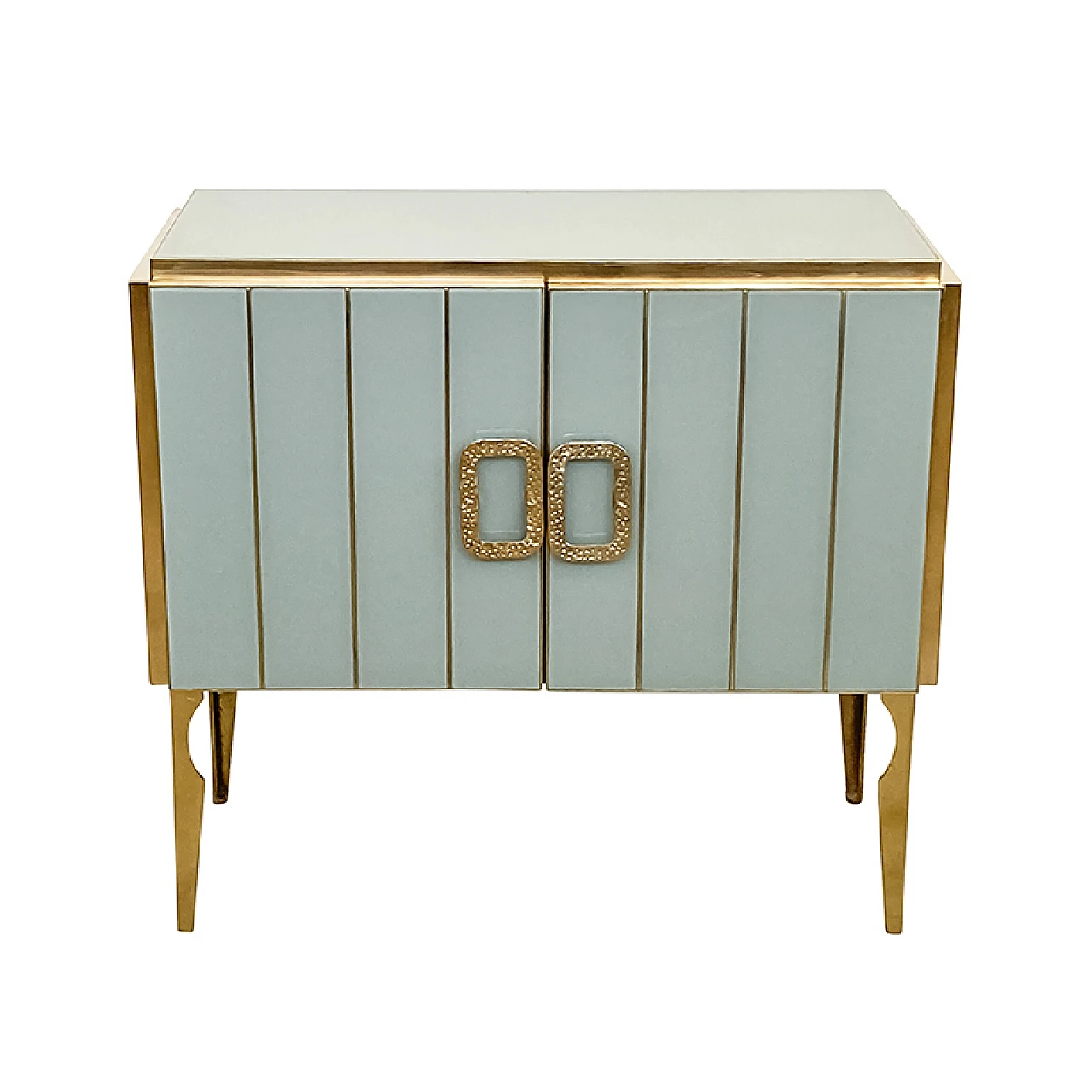 White Murano glass and brass two-door sideboard, 1980s 1