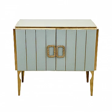 White Murano glass and brass two-door sideboard, 1980s