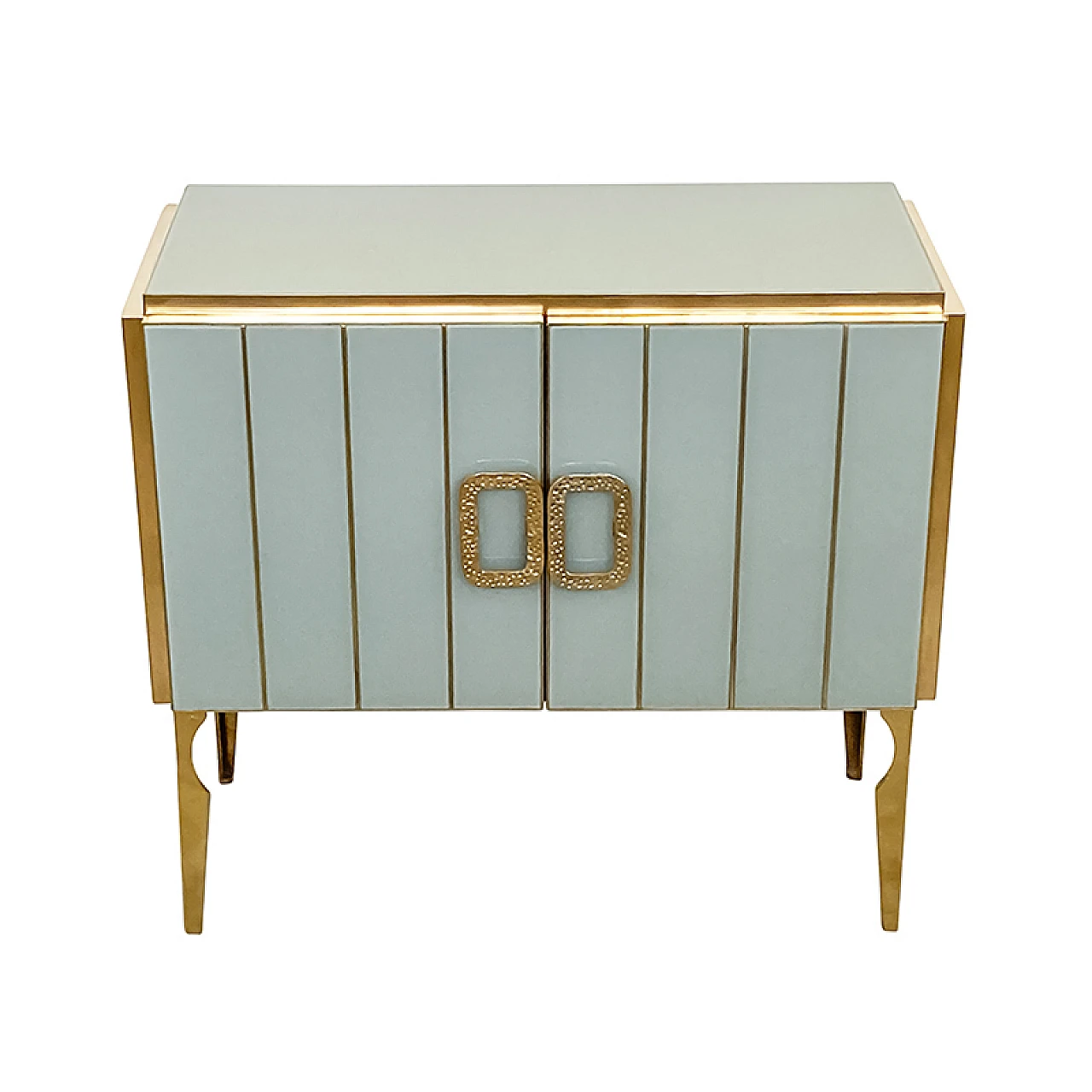 Credenza a due ante in vetro di Murano bianco e ottone, anni '80 2