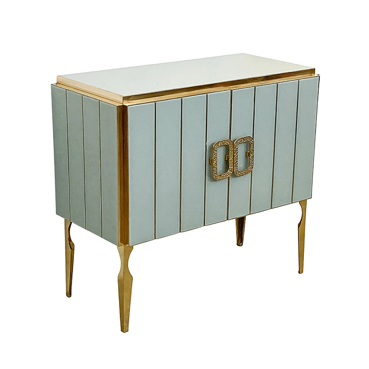 White Murano glass and brass two-door sideboard, 1980s 5