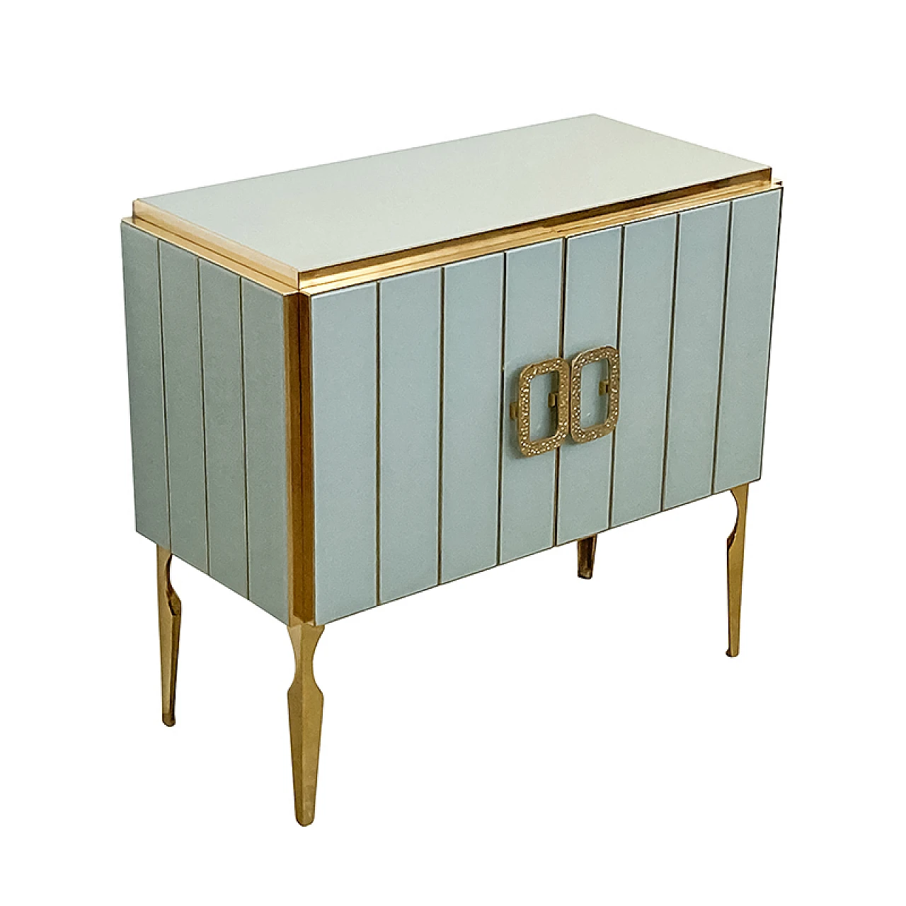 Credenza a due ante in vetro di Murano bianco e ottone, anni '80 6