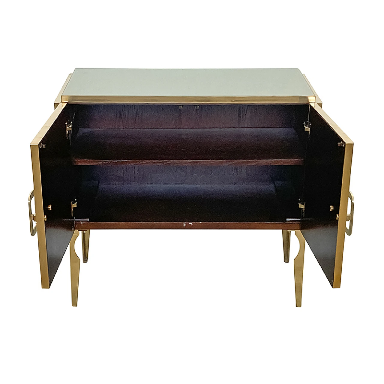 Credenza a due ante in vetro di Murano bianco e ottone, anni '80 7