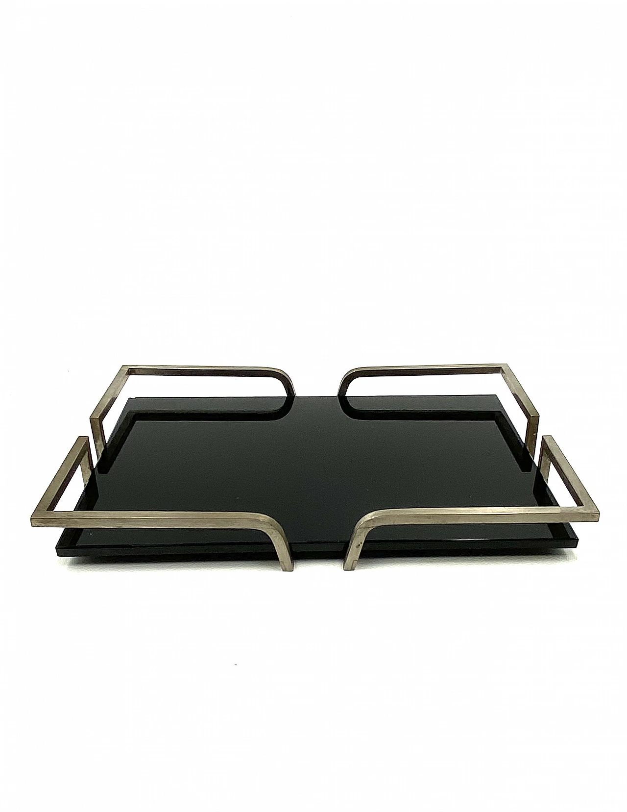 French black glass and brass tray, 1970s 9