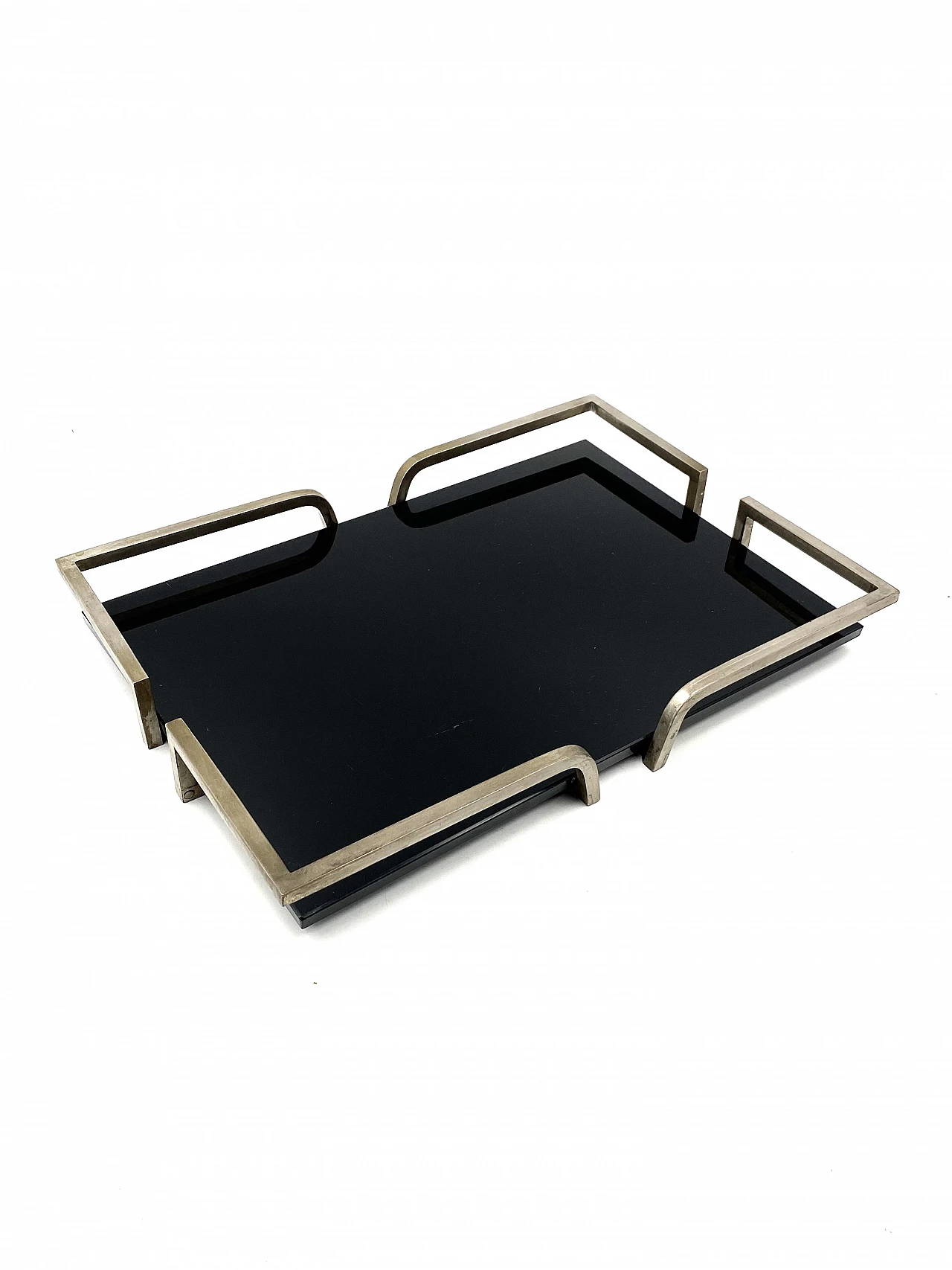 French black glass and brass tray, 1970s 11