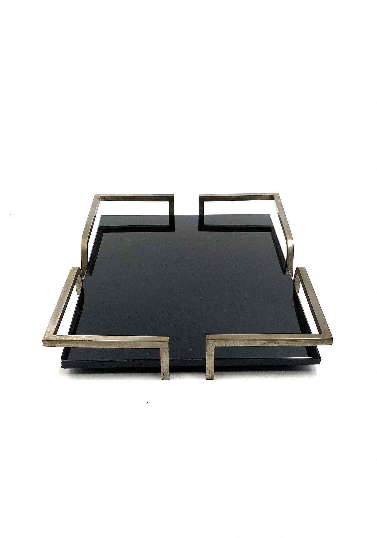 French black glass and brass tray, 1970s 12