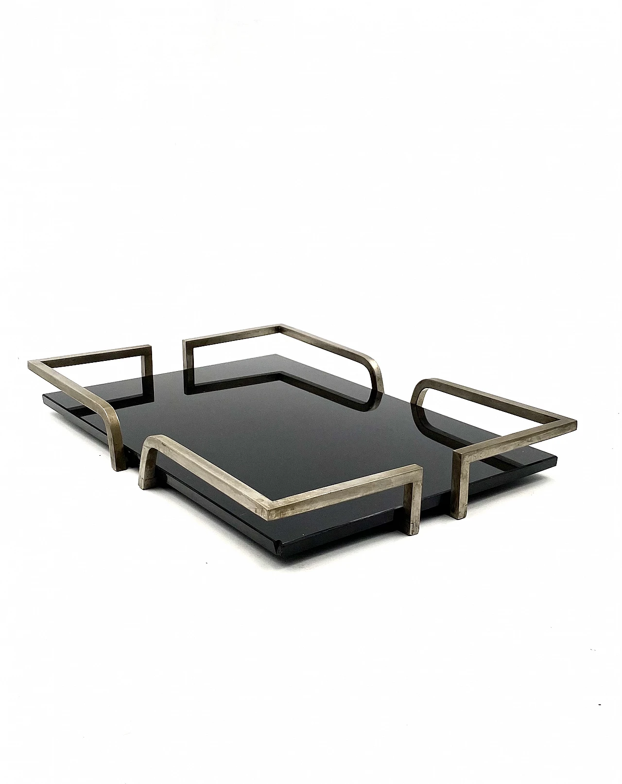 French black glass and brass tray, 1970s 13