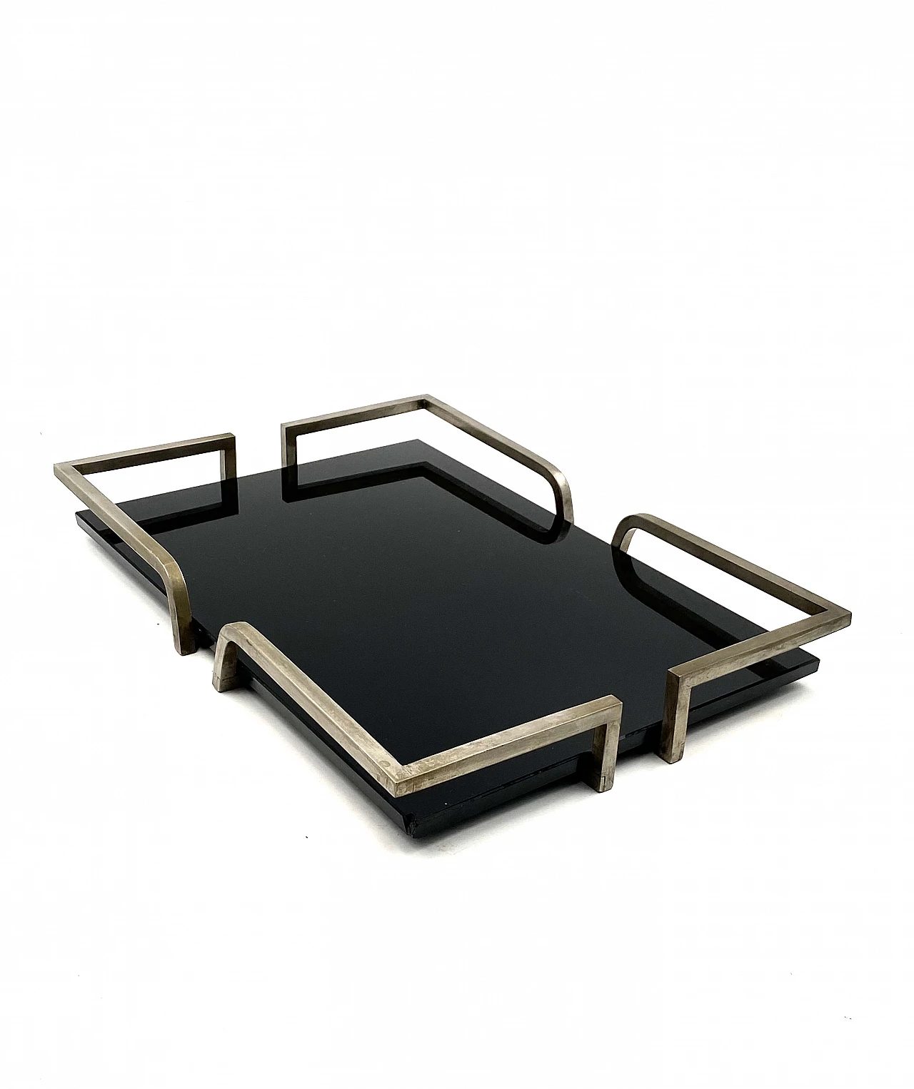 French black glass and brass tray, 1970s 14