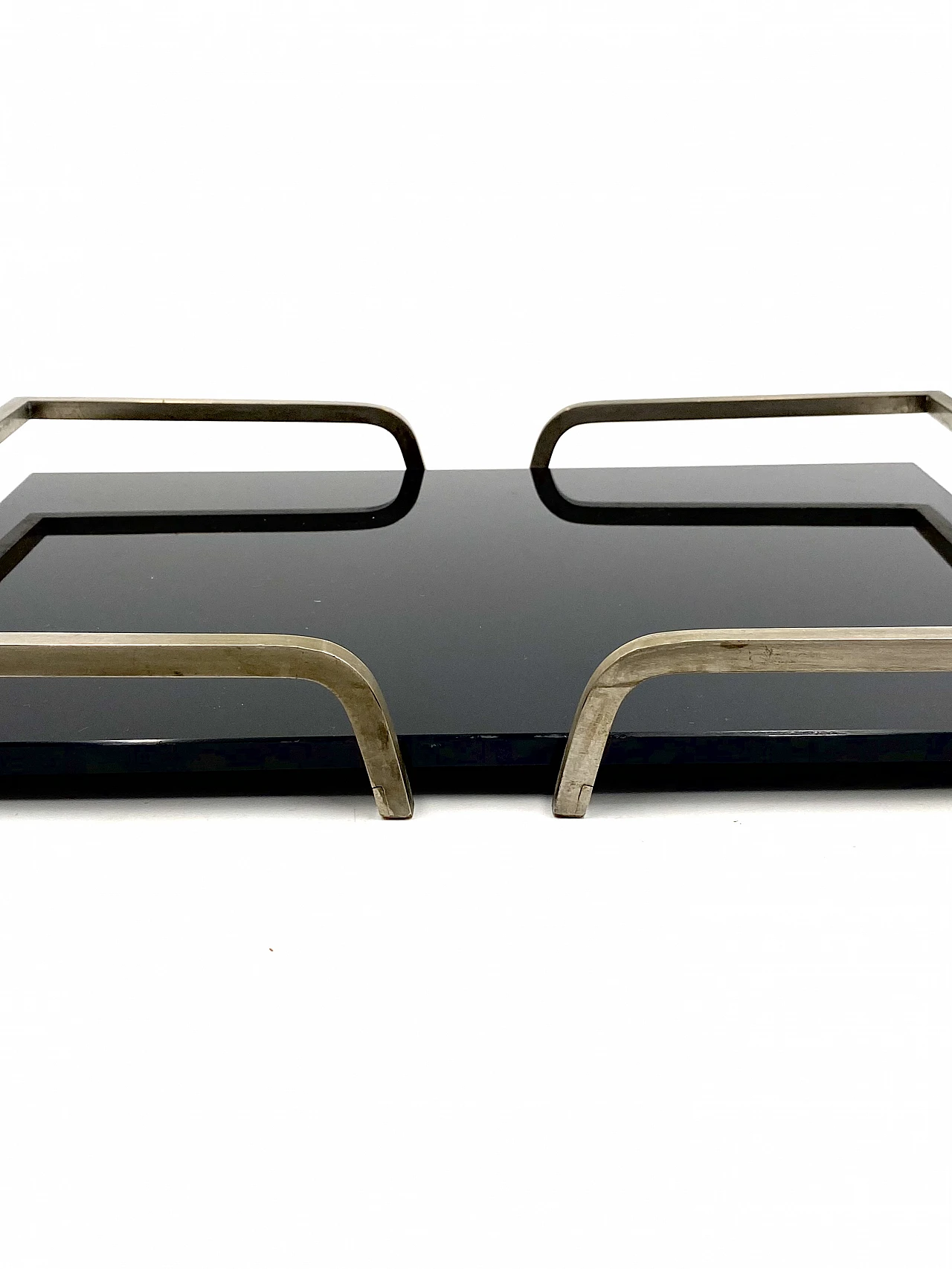 French black glass and brass tray, 1970s 15